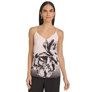 Calvin Klein Women's Floral Printed Strappy Cami in Black White Multi